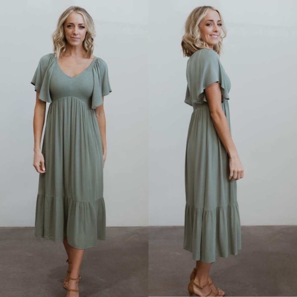 Baltic Born Felicity Smocked Dress Midi Sage Size XS